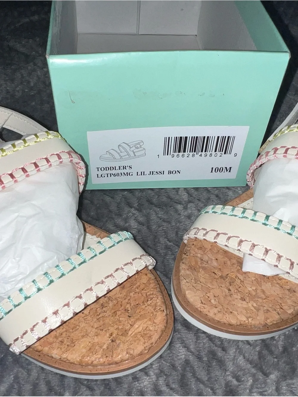 Kids Cream Cork Sandals with Multicolor Stitching